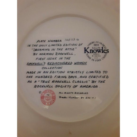 "REDISCOVERED WOMEN", DREAMING IN THE ATTIC BY NORMAN ROCKWELL Plate No. 10373 G - Picture 3 of 3